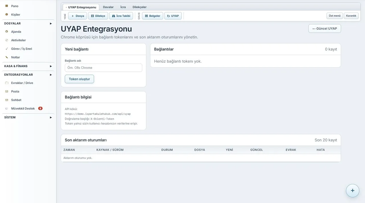 HUKBİS UYAP Kâtibi Yönetimi ekranı (örnek verilerle)
