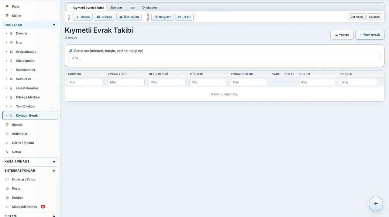 HUKBİS Kıymetli Evrak ekranı (örnek verilerle)