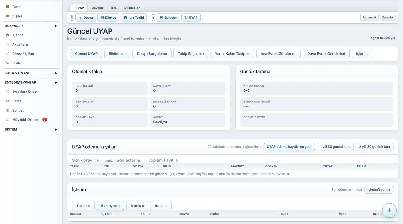 HUKBİS UYAP Dosya Senkronizasyonu ekranı (örnek verilerle)